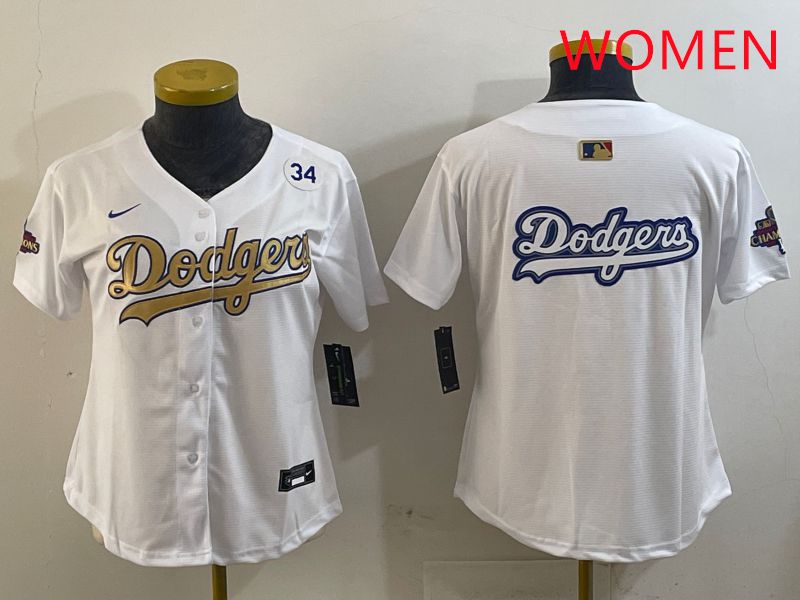 Women Los Angeles Dodgers Blank White Champion gold character 2025 Nike MLB Jersey style 17->women mlb jersey->Women Jersey